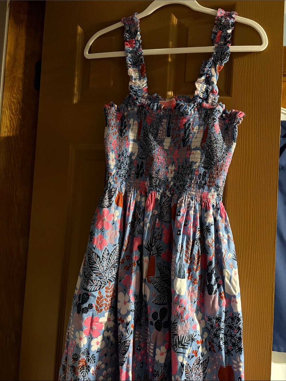kate spade Blue Floral Smocked Sundress with Pink Accents